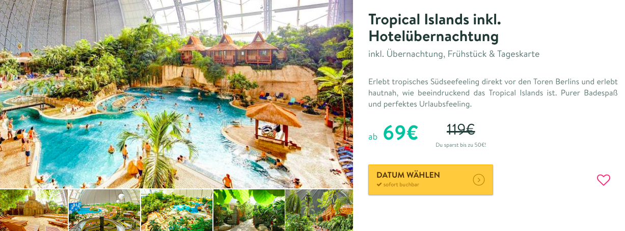 Tropical Islands Berlin Kurztrip mit Hotel Eintritt für 69