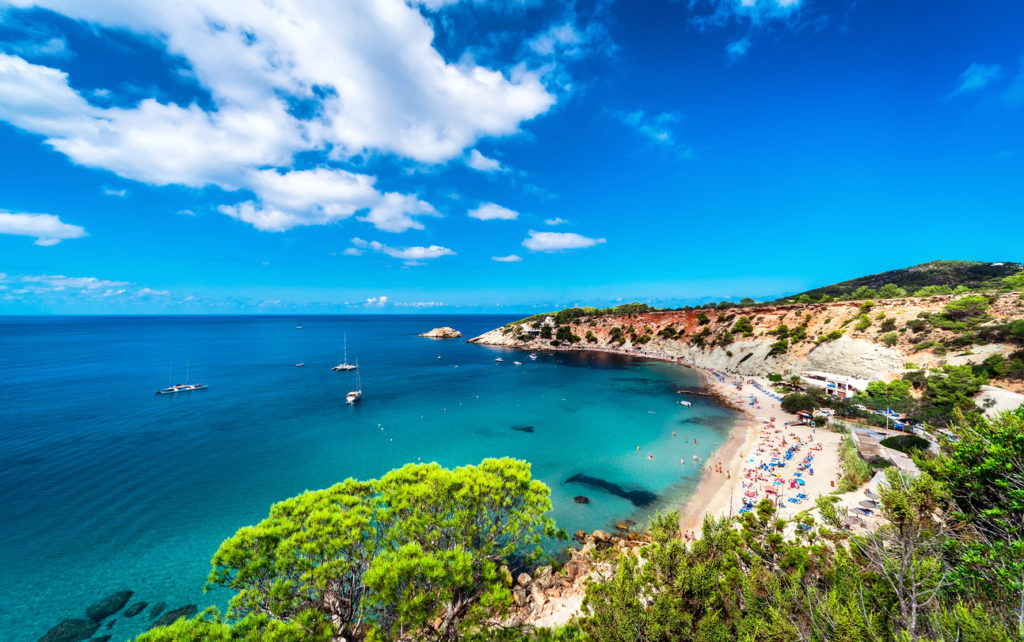 Picturesque Cala d'Hort beach. Ibiza, Balearic Islands. Spain