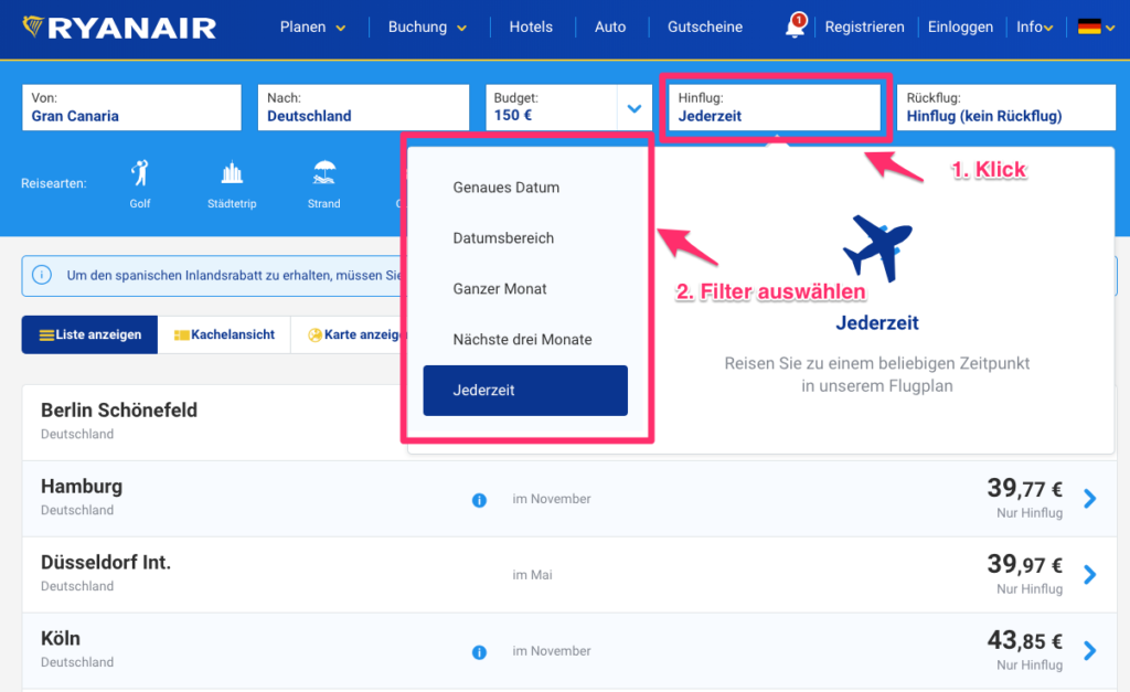 Ryanair Preissuche - so findest du den billigsten Flug