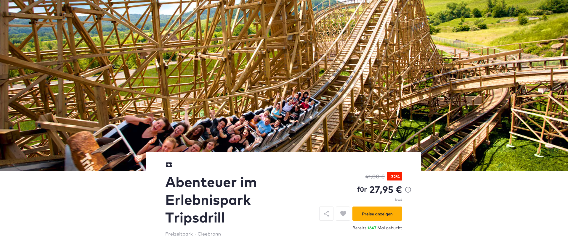Tageskarte für den Erlebnispark Tripsdrill inkl. Wildparadies, Mittagessen und Softdrink nur 26,80€