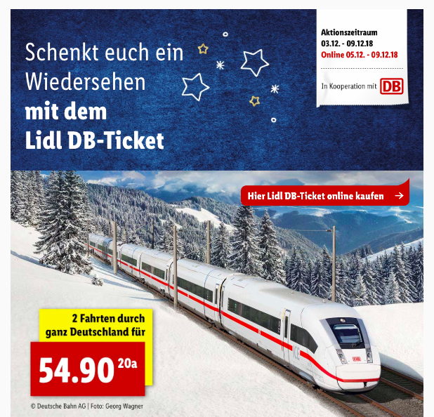 LIDL Bahntickets 2 Fahrten für 49,90€