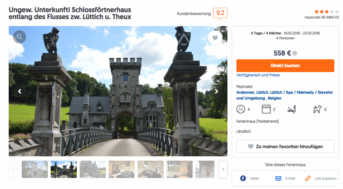 Ferien im Schlossförtnerhaus 5 Tage in Belgien für nur 139€