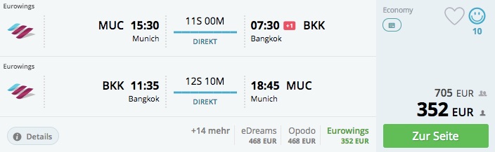 Nonstop Flüge mit Eurowings: z.B. Hin & Rückflug nach Kuba, Namibia oder Thailand für 345€