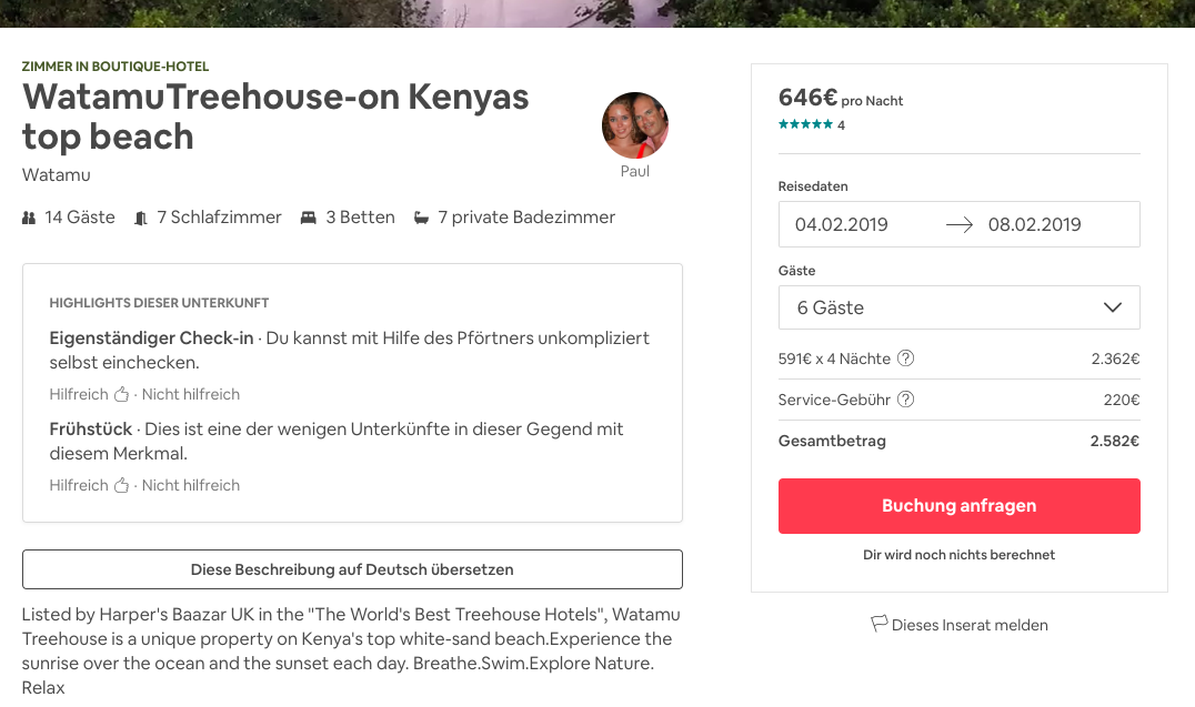 Weltweit eins der besten Baumhäuser: das Watamu Treehouse in Kenia gibt's für 467€ die Woche