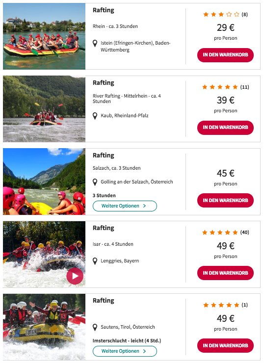 Wildwasser Rafting in Deutschland u. Österreich schon für 29€ **Inklusive Hotel ab 60€**