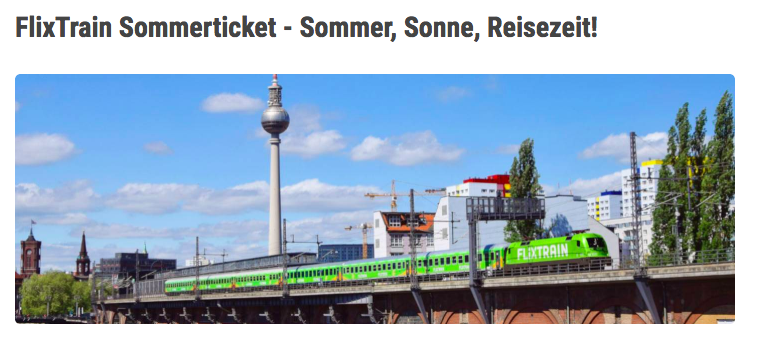 Aktion: Flixtrain Tickets Quer durch Deutschland ab 3€ + 50% Gutschein auf die nächste Fahrt