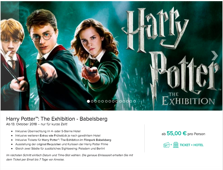 Harry Potter in Potsdam 4* Hotel + Ausstellung in Babelsberg für 60€