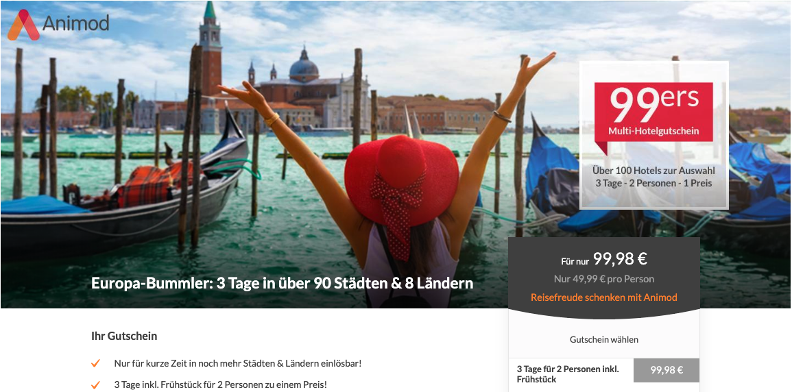 Animod Hotelgutschein - 3 Tage inkl Frühst - 49,99€