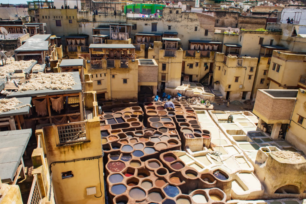 Blick auf eine Gerberei von Fes, Marokko