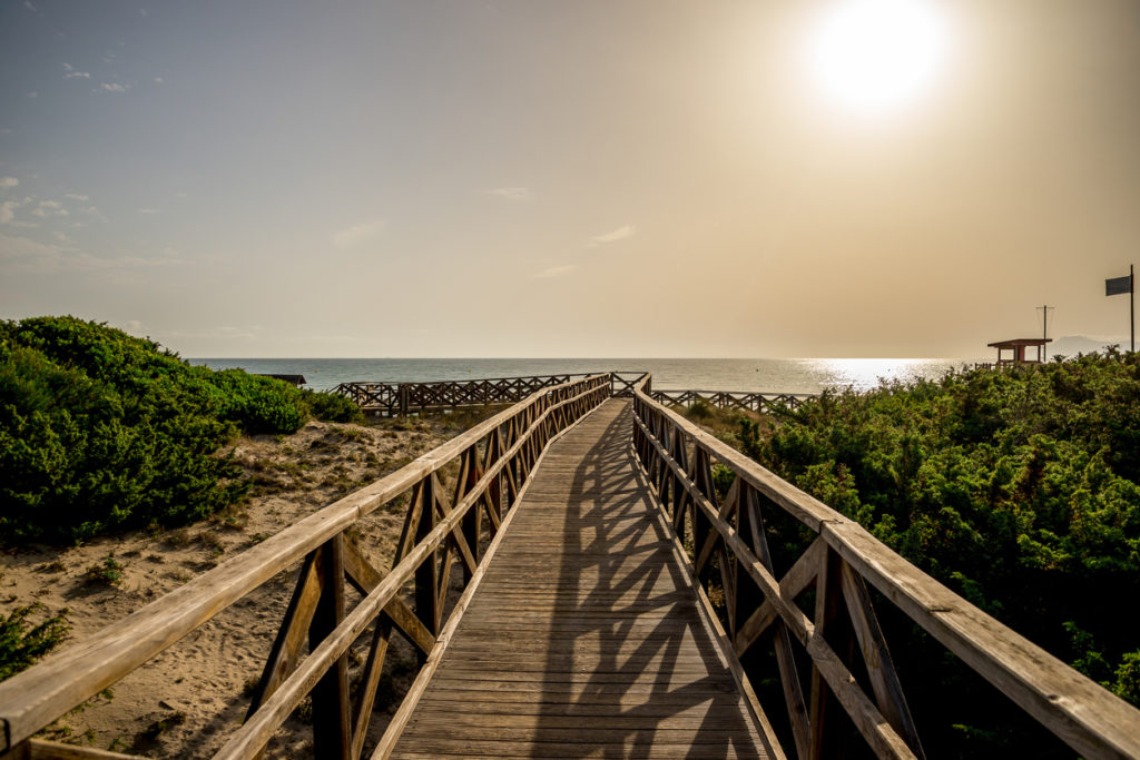 A boardwalk to Playa de Muro beach in Can Picafort, Alcudia bay, Majorca