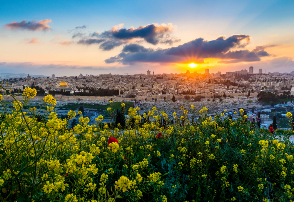 Blick über Jerusalem bei Sonnenuntergang
