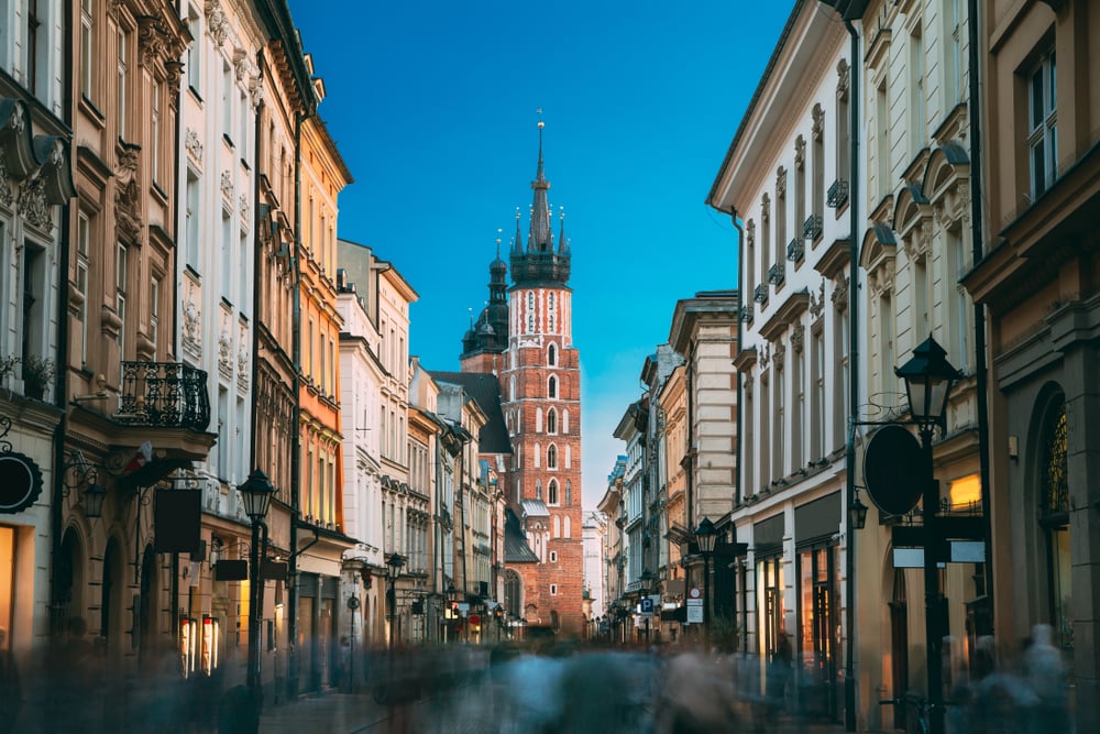 Blick auf die Marienkirche von der Florianska Straße