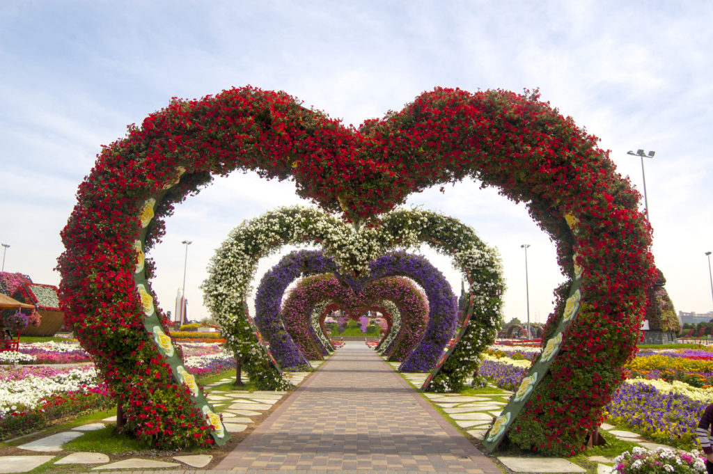 Herzförmige Torbögen im Dubai Miracle Garden