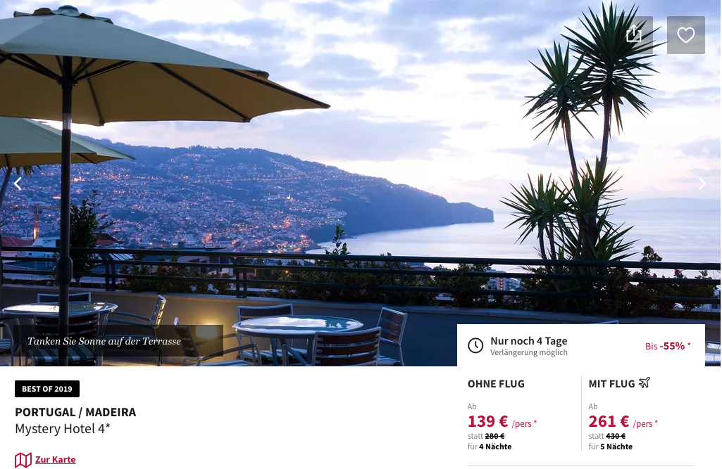  Pauschalreise Madeira - 6 Tage im 4* Hotel mit Flügen und ÜF nur - 261€ 