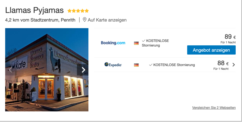 Verrücktes Llama Hotel in Großbritannien