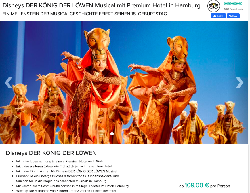 König der Löwen in Hamburg - Tickets + Hotel für 109€