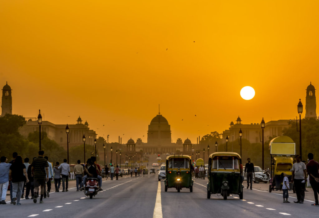 Sonnenuntergang in Delhi, Indien