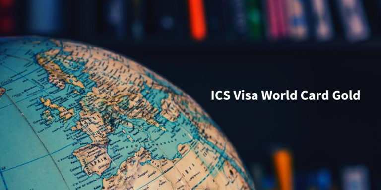ICS Visa World Card Gold Infoseite Schriftzug auf Nahaufnahme eines Globus mit Fokus auf Europa