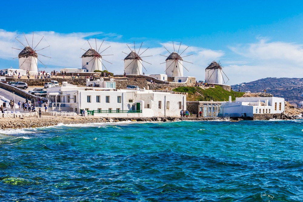 Griechenland, Windmühlen am Meer