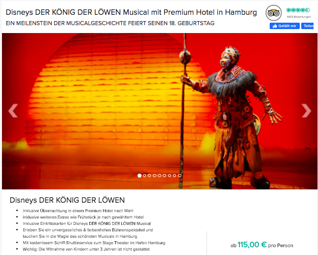 König der Löwen in Hamburg - Tickets + Hotel für 115€