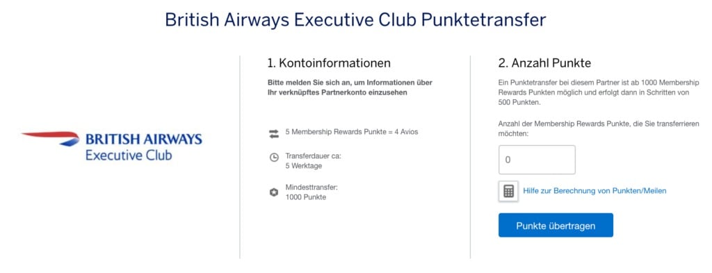 British Airways Executive Club Punktetransfer
