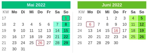 Kalender Brückentage 2022 - Mai & Juni