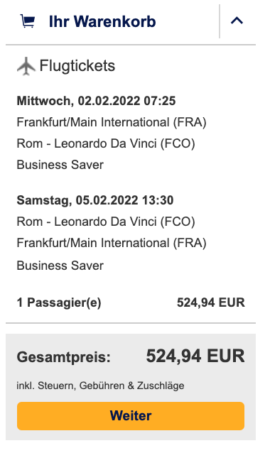 Rom Frankfurt Lufthansa Business Class