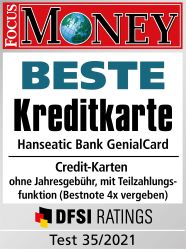 Die Hanseatic Bank GenialCard ist laut Focus Money die beste Kreditkarte in Deutschland mit Bestnote 4x vergeben.