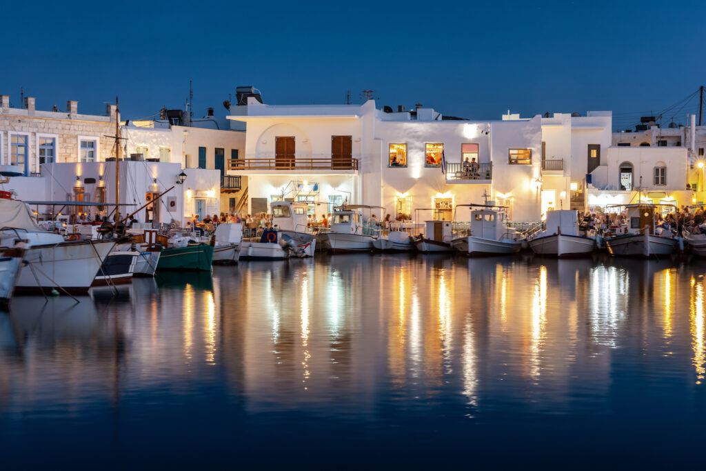 Griechenland, Naousa, Hafen bei Nacht
