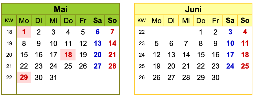Kalender Brückentage 2023 - Mai & Juni