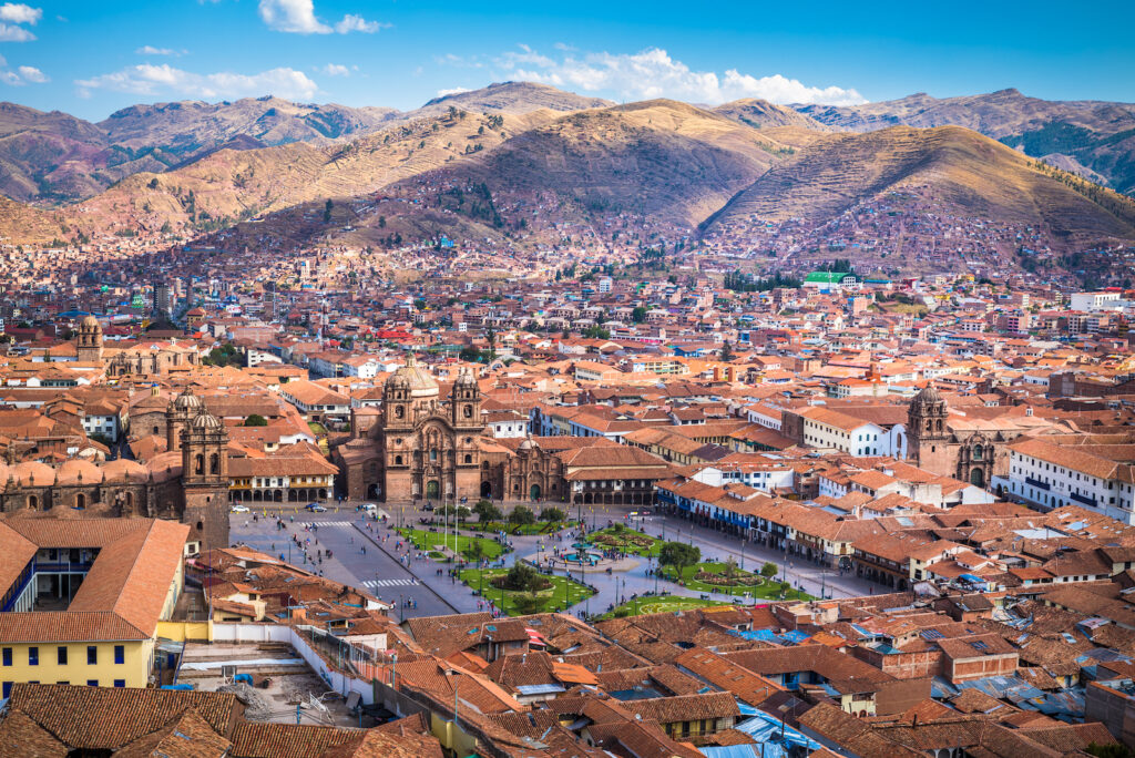 Peru, Panorama über dem Zentrum von Cusco