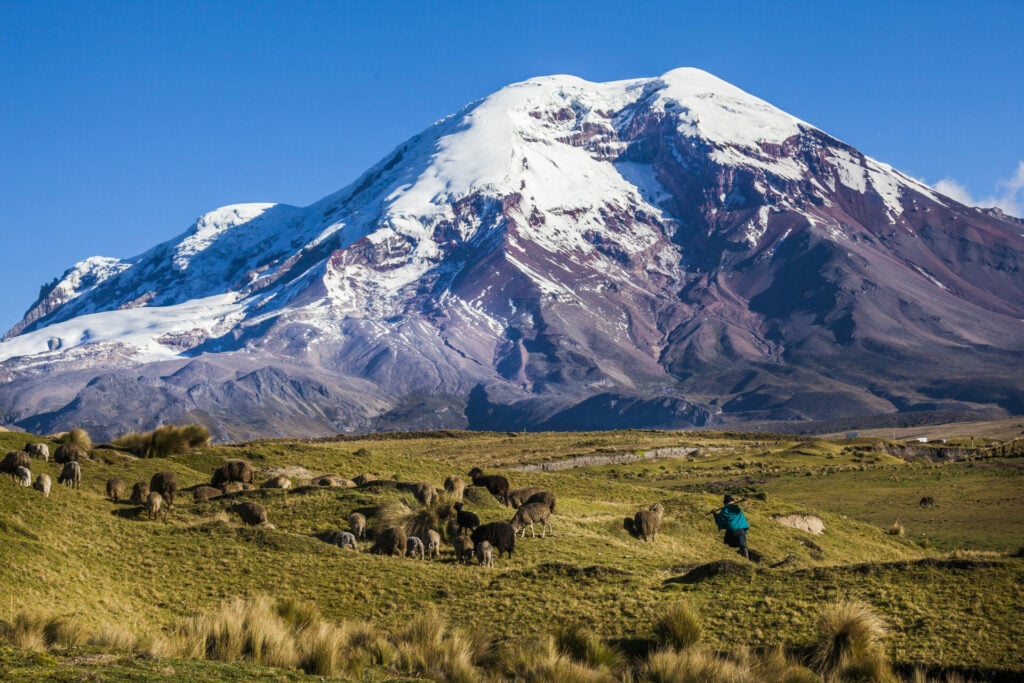 Blick auf den Chimborazo, den höchsten Vulkan in Ecuador