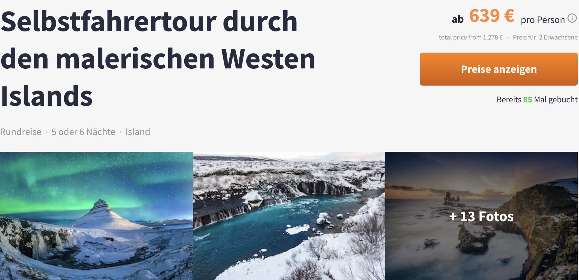 Rundreise durch Island 5 Tage + Flug, Mietwagen & Hotels 639€