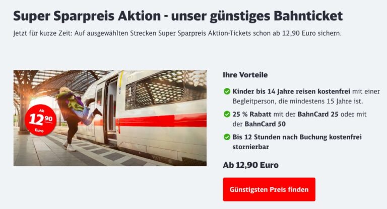 Sparpreis Aktion: Bahntickets Deutschland Ab 12,90€, Europa 14€