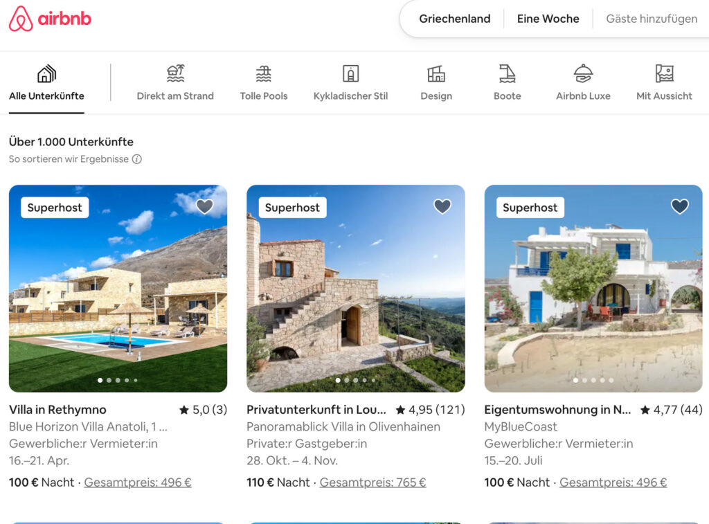 Airbnb Griechenland Beispiel