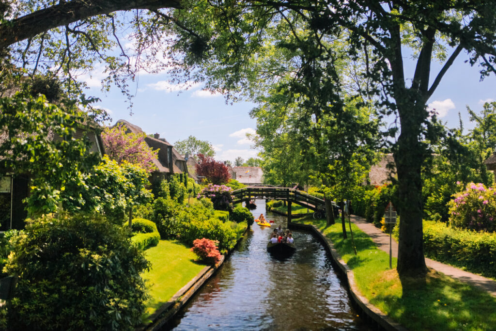 View of famous Giethoorn village with canals in the province of 'Overijssel.