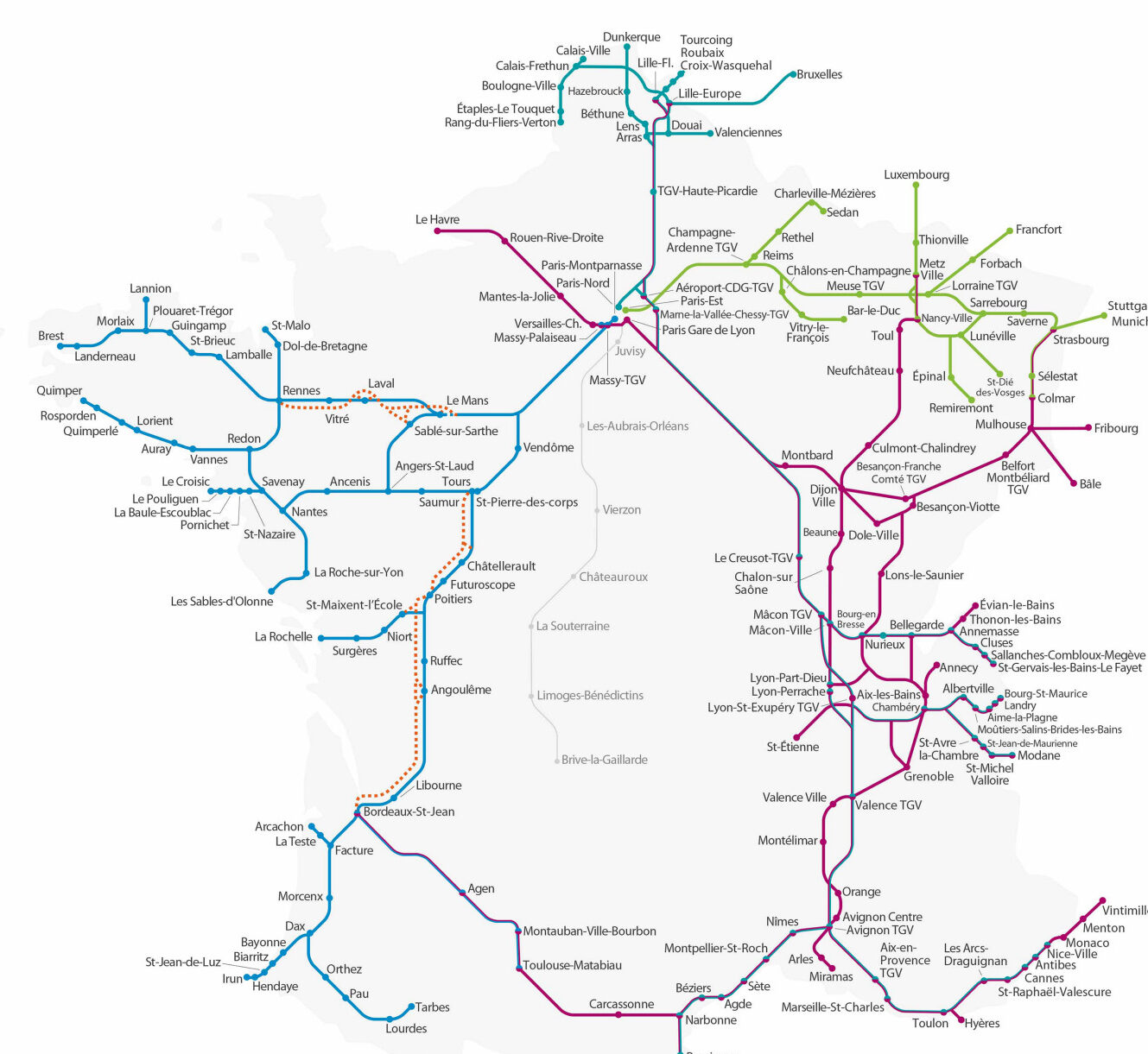 SNCF, TGV, Streckennetz