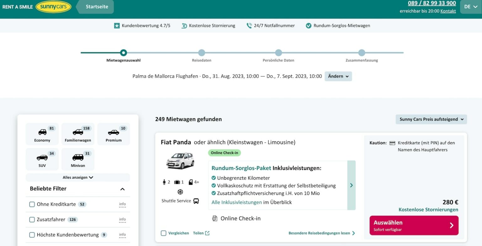 Sunny Cars Informationen, Angebote und Erfahrungen (2025)
