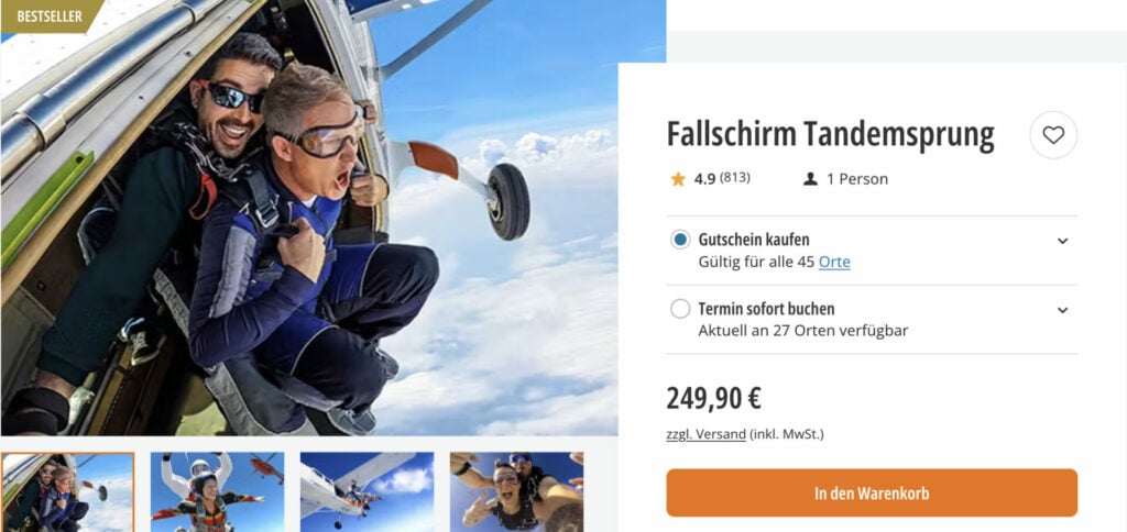 Fallschirmsprung Gutschein