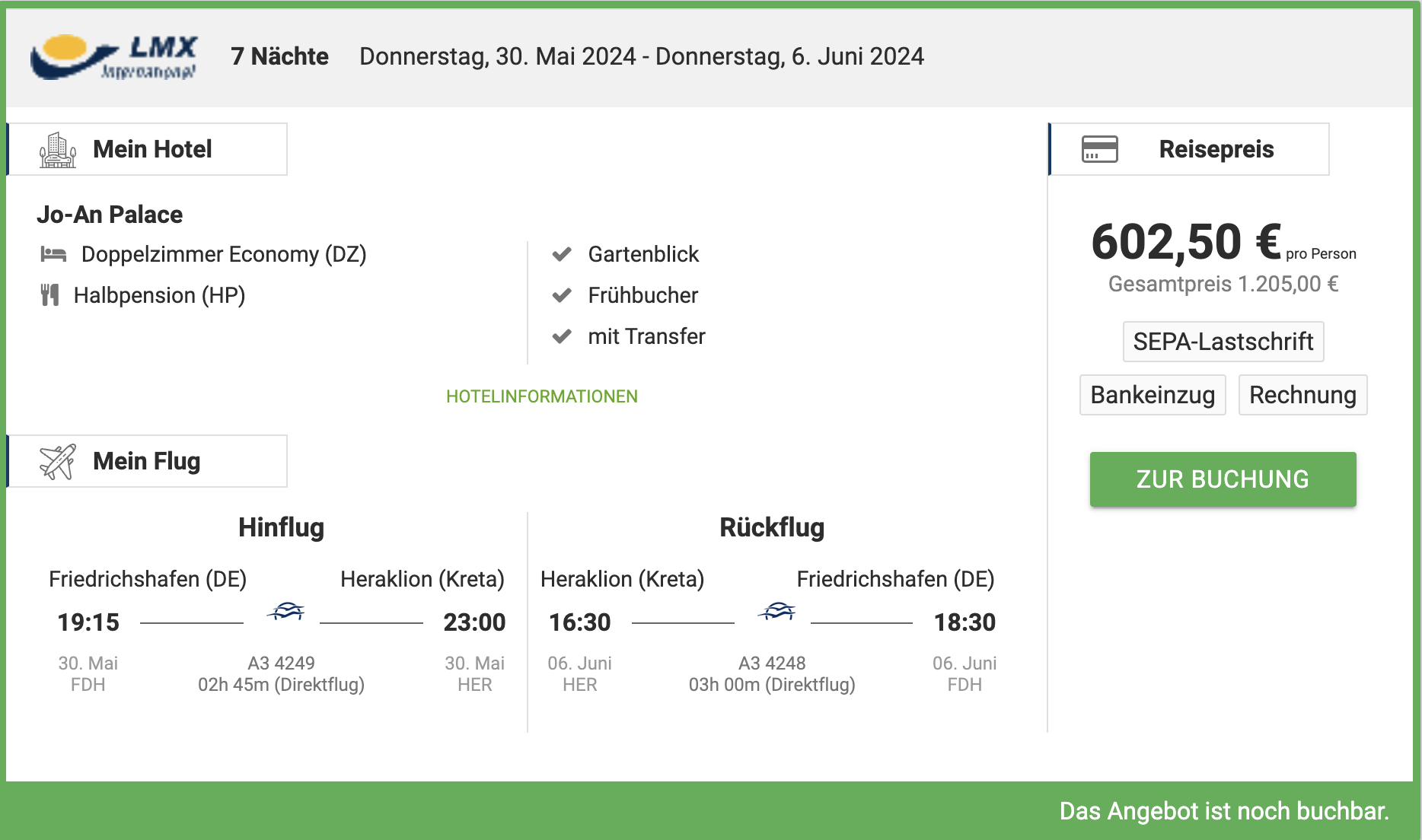 Kreta Pauschalreise Deal - 1 Woche im 4* Hotel mit HP - 634€ p.P.