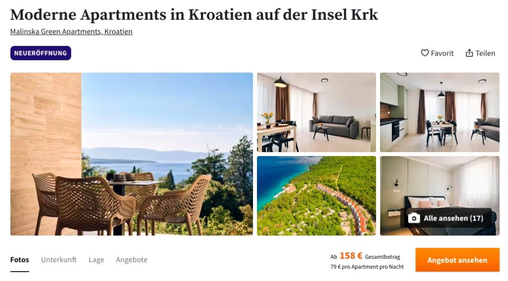 Kurzurlaub Kroatien: 3 Tage im neuen Apartment ab 79€ p.P.