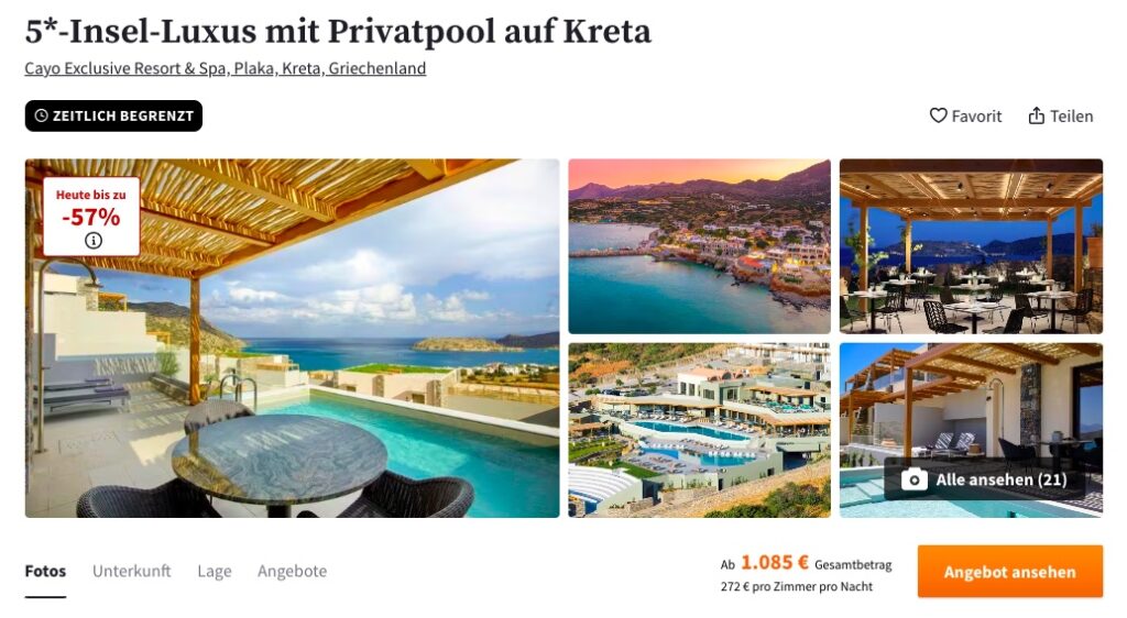 Luxushotel auf Kreta – 4 Tage im 5* Hotel mit HP ab 248€ p.P.