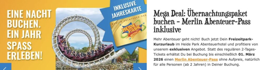 Heide Park Soltau: Unterkunft mit Frühstück + 2 Tage Eintritt ab 54€ p.P. / NUR NOCH HEUTE 20% auf Jahreskarten