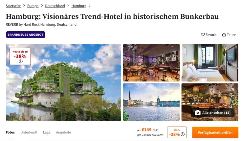 Kurzreise nach Hamburg: Übernachtung im 4* Bunkerhotel auf St. Pauli inkl. Frühstück & Extras ab 179€ p.P.