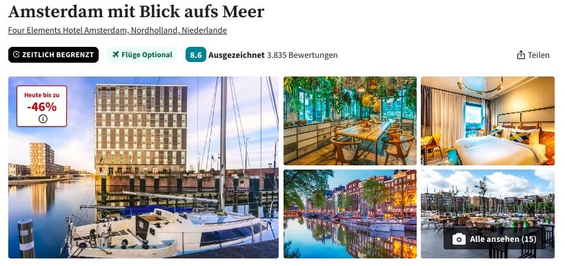 Amsterdam Hotel Schnäppchen: 4* Hotel ab 33€ p.P.