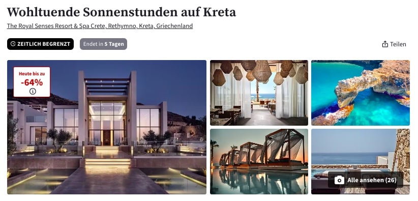 Kreta Sommerurlaub – 3 Tage im 5* Luxushotel inkl. Zimmer mit Meerblick, Halbpension & Extras ab 180€ p.P.