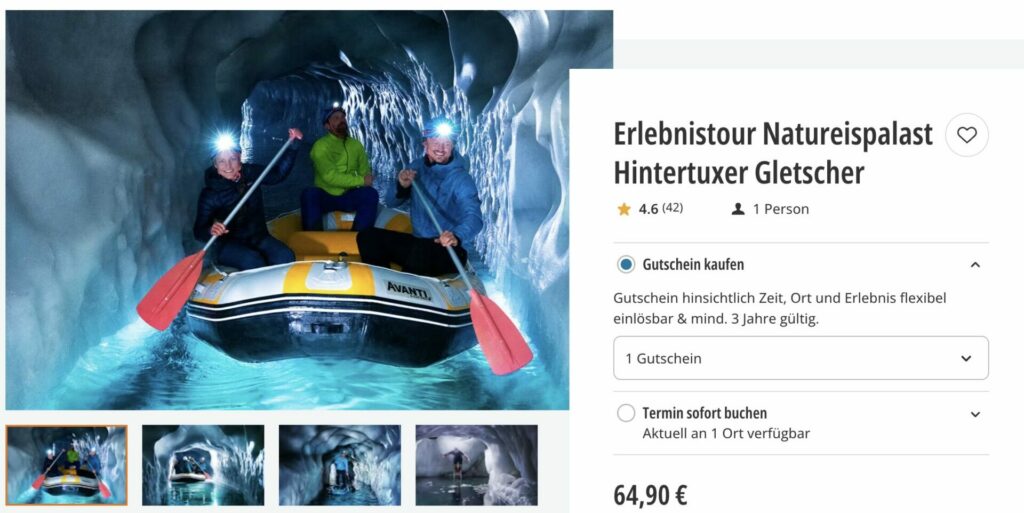 Tirol Schnäppchen – Natureispalast Hintertuxer Gletscher für 57€ p.P.