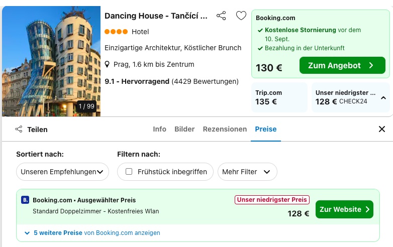 Prag Kurztrip – 4* Dancing House Hotel ab 64€ p.P.