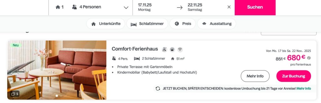 Center Parcs Schnäppchen: erster Park in Dänemark (Neueröffnung), 6 Tage ab 170€ p.P. (4 Leute)