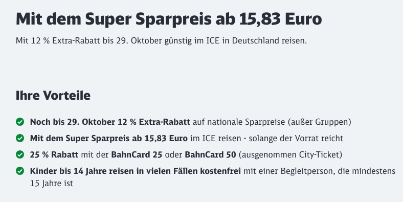 Sparpreis Aktion: Bahntickets für kürzere, innerdeutsche Strecken ab 10,39€